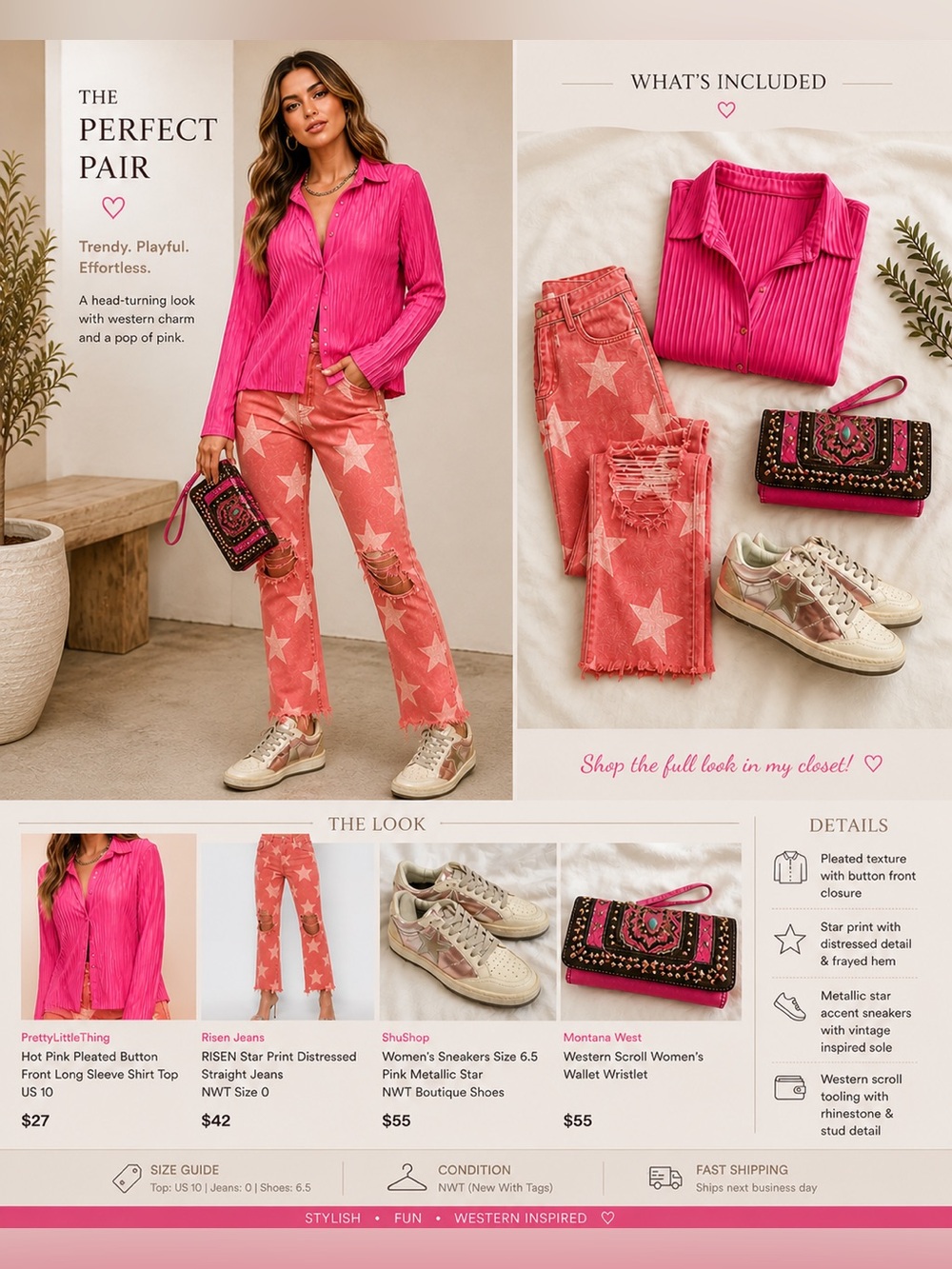 PrettyLittleThing Hot Pink Pleated Button Front Long Sleeve Shirt Top US 10